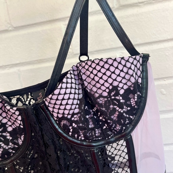 Victoria’s Secret Bustier Corset 36B Black & Lavender Sheer Lingerie Garters - Picture 4 of 7